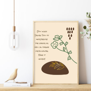 Poster Boho Shapes Simple Green Flower Quote