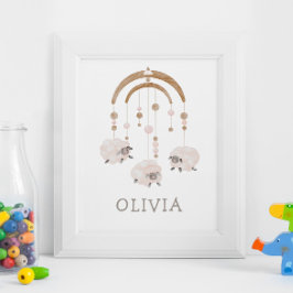 Poster Boho Sheep Mobile | Soft Neutral Nursery Art