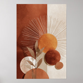 Poster Boho Soleil Abstrait Terracotta Minimaliste Botani