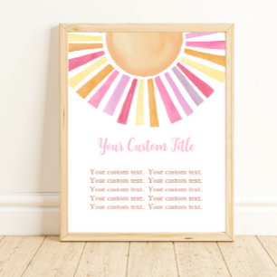Poster Boho soleil panneau personnalisé soleil rose jaune