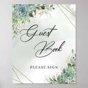 Poster Boho succulent eucalyptus or Guest Book Signal