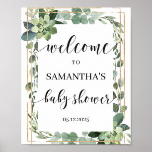 Poster Boho succulent feuillage signe de bienvenue
