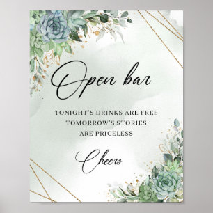 Poster Boho succulents eucalyptus or bar ouvert enseigne 