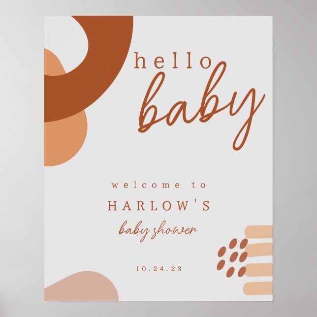 Poster Boho Terracotta Abstrait Bonjour Baby shower Bienv (Devant)