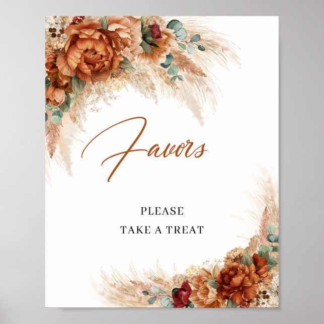 Poster Boho terracotta cuivre pampas bordeaux Faveurs (Devant)