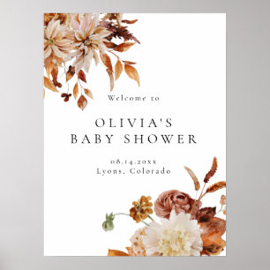 Poster Boho Terracotta Fall Floral Baby shower Bienvenue
