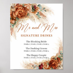 Poster Boho Terracotta pampas boissons de signature de Mr