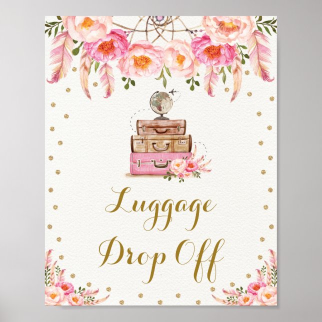Poster Boho Travel Miss à Mme Floral Bagage Départ (Devant)