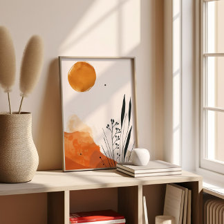 Poster Boho végétal orange minimaliste