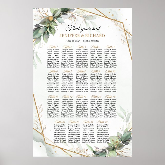 Poster Boho verdure eucalyptus feuillage doré tables (Devant)