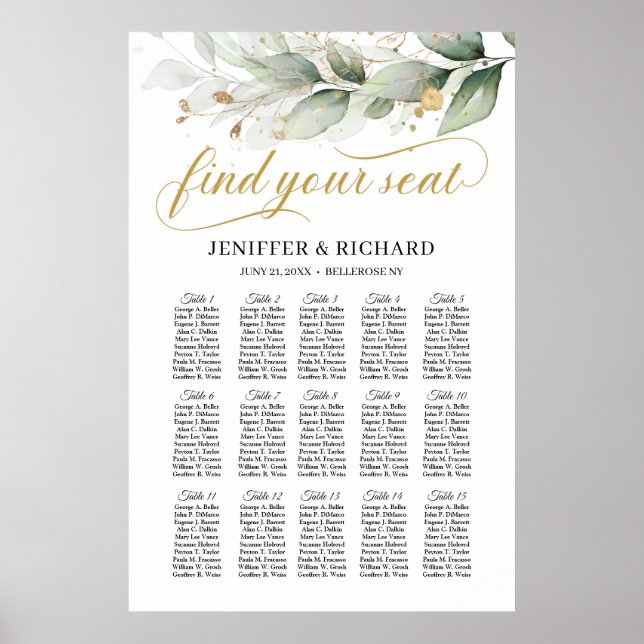 Poster Boho vert eucalyptus mariage (Devant)