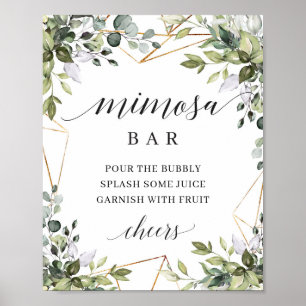 Poster Boho vert feuillage feuille or mimosa signe bar