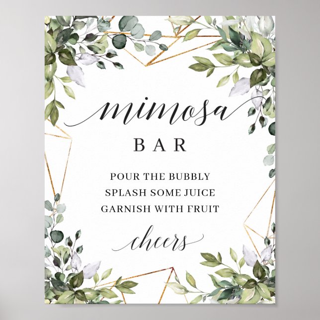 Poster Boho vert feuillage feuille or mimosa signe bar (Devant)