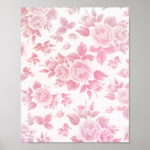 Poster Boho vintage pays chic rose blanc roses florales