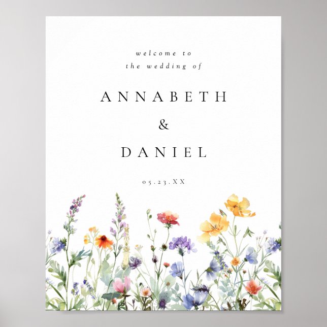 Poster Boho Watercolor Wildflower Wedding Welcome (Devant)