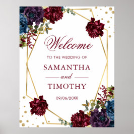 Poster Boho Watercolor Winter Flowers Gold Frame Mariage