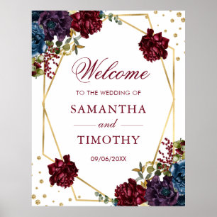 Poster Boho Watercolor Winter Flowers Gold Frame Mariage