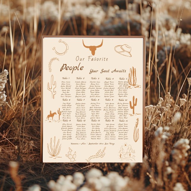 Poster Boho Western Favorite People Mariage Seating chart (Créateur téléchargé)