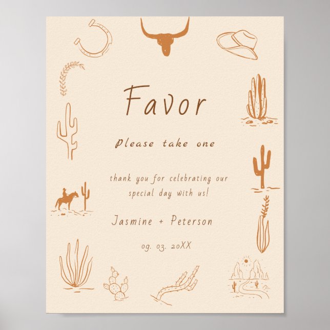 Poster Boho Western Favorite People Wedding Favor sign (Devant)