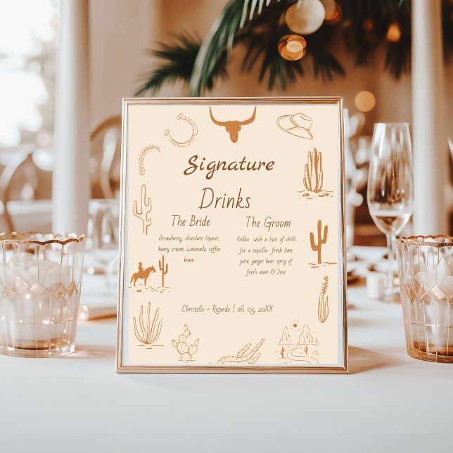 Poster Boho Western mariage bar menu, boisson mariage Pos (Créateur téléchargé)