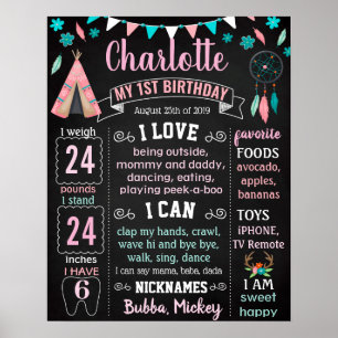 Poster Boho Wild one Amérindiens Anniversaire