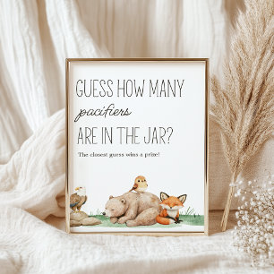Poster Boho Woodland Animaux Baby shower Guess Game Sign
