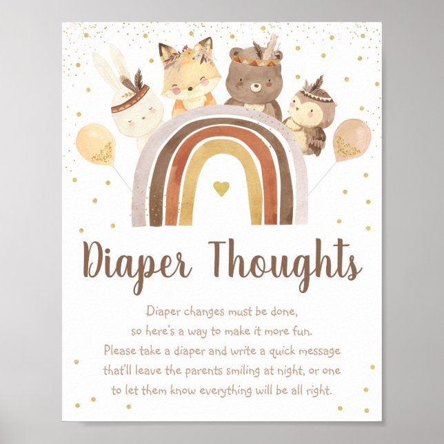 Poster Boho Woodland Rainbow Gold Baby Pensées (Devant)
