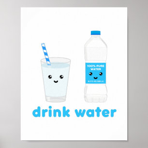 Poster Boire de l'eau - Conception Kawaii