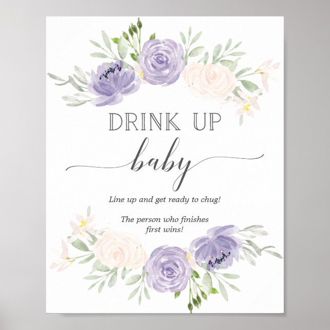 Poster Boire jusqu'à Pastel Purple Bottle Baby shower jeu (Devant)