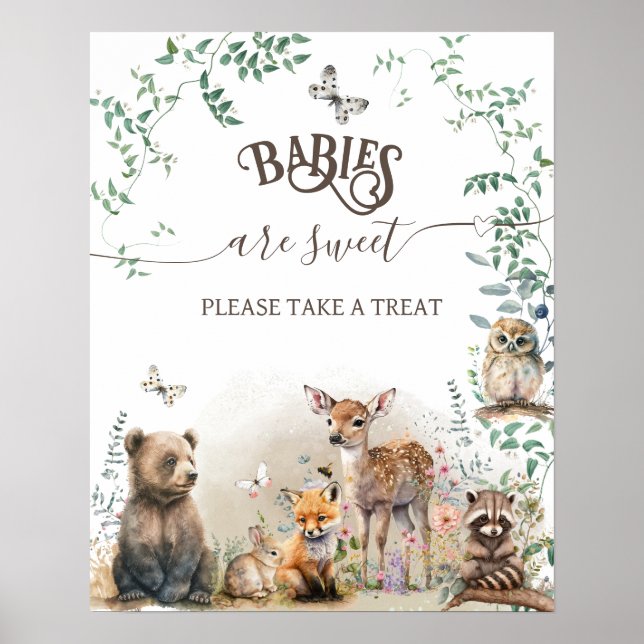 Poster Bois animal forêt Baby shower de verdure traiter (Devant)
