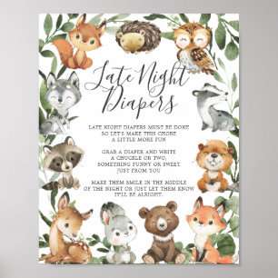 Poster Bois Animaux Baby shower Diapeurs nocturnes tardif