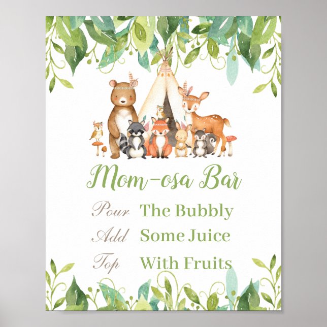 Poster Bois Animaux Baby shower verdoyant Momosa Bar (Devant)
