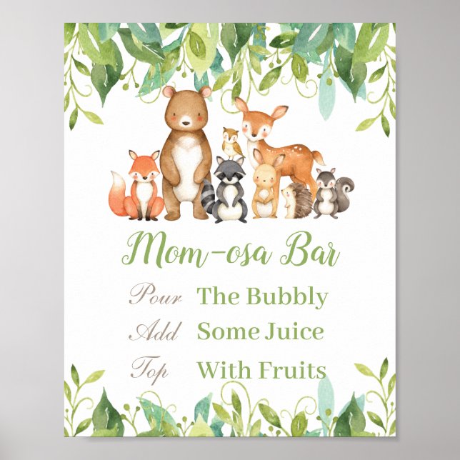 Poster Bois Animaux Baby shower verdoyant Momosa Bar (Devant)