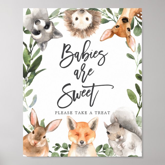 Poster Bois Animaux Baby showers Bébés sont doux signe (Devant)
