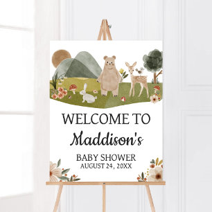 Poster Bois Animaux Boho Baby shower Bienvenue