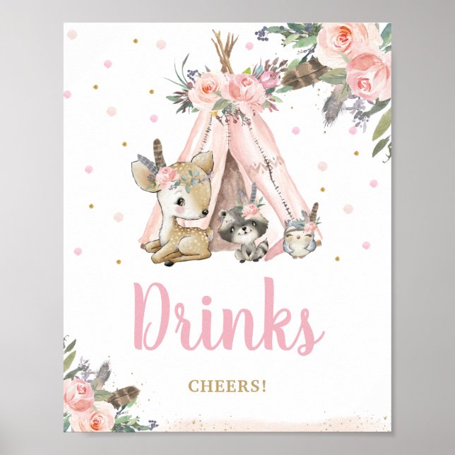 Poster Bois Animaux Boho Tribal Boho Floral Boissons Brav (Devant)