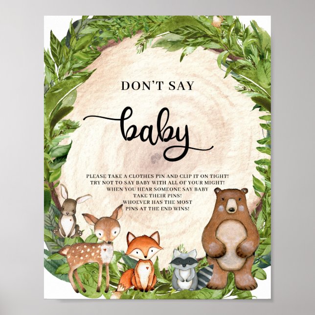 Poster Bois animaux bois rond ne pas dire bébé jeu (Devant)