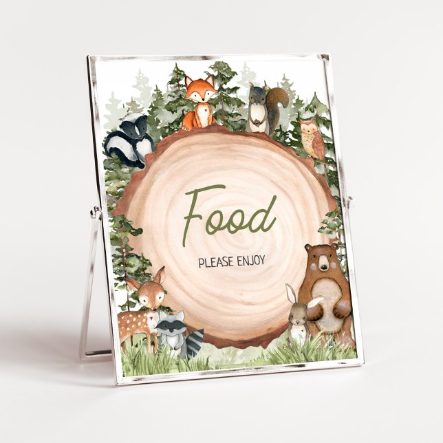 Poster Bois Animaux Bois Tranches Alimentation (Boy Woodland Animals Baby Shower Food Sign)