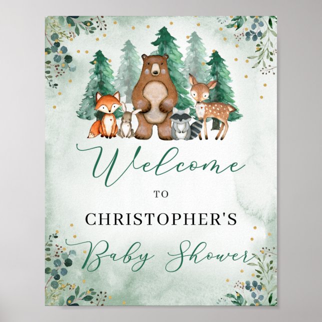 Poster Bois animaux de la forêt Baby shower signe de bien (Devant)