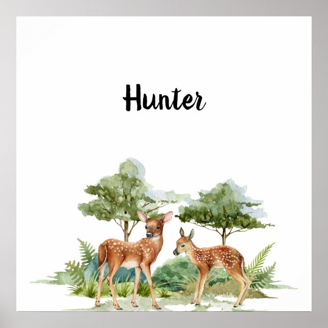 Poster Bois animaux de la forêt cerfs mignon nom (Devant)
