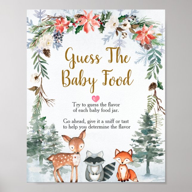 Poster Bois Animaux d'hiver Forêt Guess the Baby Food (Devant)