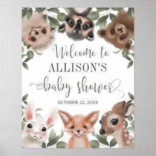 Poster Bois animaux forêt baby shower de bienvenue