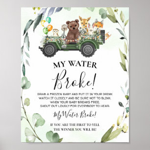 Poster Bois Animaux Mon eau Broke Baby shower Jeu