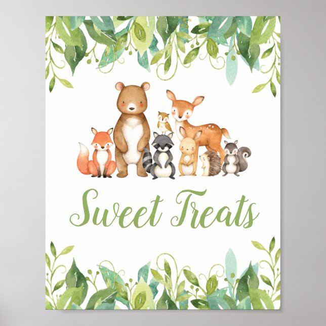 Poster Bois Animaux Végétation Baby shower Douceurs Trait (Devant)