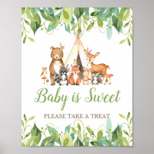 Poster Bois Animaux Végétation Baby shower doux Traiteur