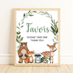 Poster Bois animaux verdure baby shower faveurs signe