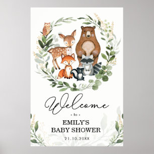 Poster Bois Animaux Verdure Forêt d'or Bienvenue bébé
