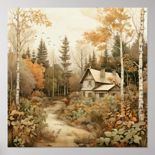 Poster Bois Art Cosy Cabine Bois Peinture