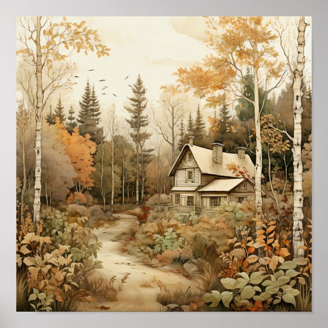 Poster Bois Art Cosy Cabine Bois Peinture (Devant)