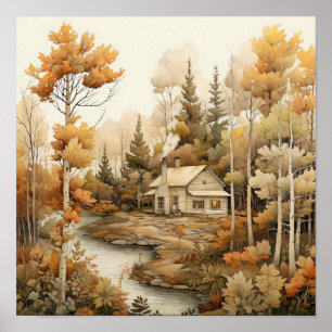 Poster Bois Art Cosy Cabine Bois Peinture